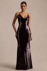 Lenor | Burgundy Plunge-Neck Maxi Dress